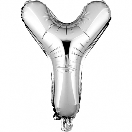 Articole petrecere - Balon Folie Metalizata Litera Y, Flippy, 80 cm, Umflati cu Heliu sau Aer, Ambalaj Individual, Pai inclus, Argintiu