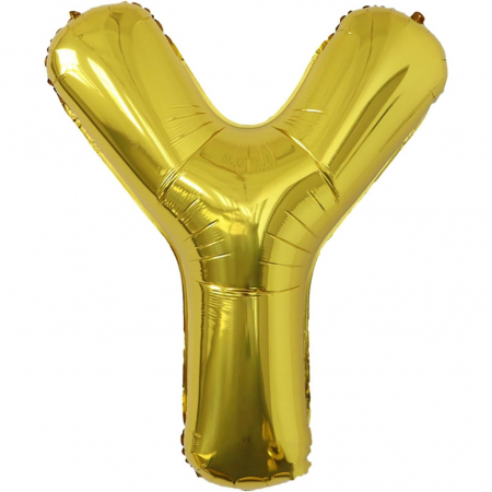 Articole petrecere - Balon Folie Metalizata Litera Y, Flippy, 80 cm, Umflati cu Heliu sau Aer, Ambalaj Individual, Pai inclus, Auriu