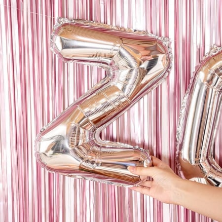 Balon Folie Metalizata Litera Z, Flippy, 40 cm, Umflati cu Heliu sau Aer, Ambalaj Individual, Pai inclus, Argintiu [2]
