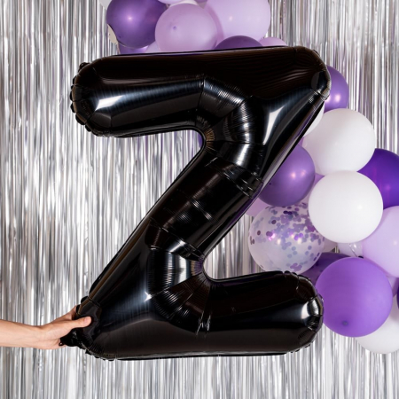 Balon Folie Metalizata Litera Z, Flippy, 40 cm, Umflati cu Heliu sau Aer, Ambalaj Individual, Pai inclus, Negru [1]