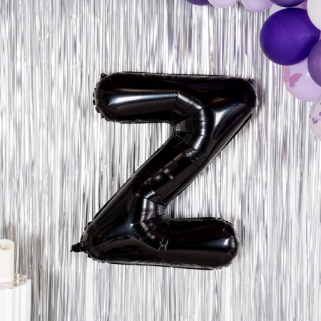 Balon Folie Metalizata Litera Z, Flippy, 40 cm, Umflati cu Heliu sau Aer, Ambalaj Individual, Pai inclus, Negru [3]