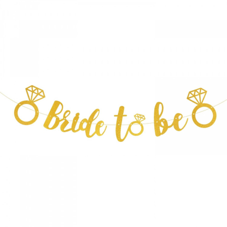 Articole petrecere - Banner Bride To Be, Flippy, Dimensiune 30x20 cm, Rola de Ata Inclusa, Tematica Nunta, Decoratiune Party, Auriu
