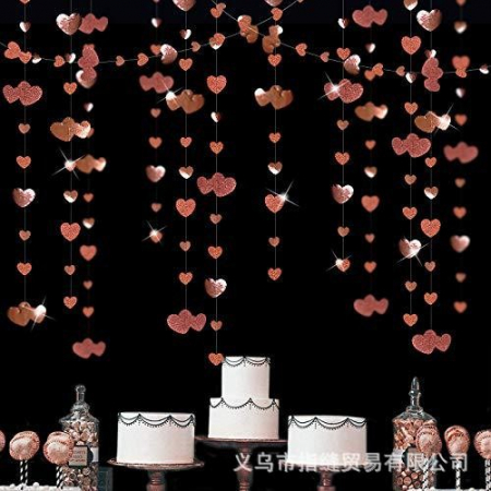 Articole petrecere - Banner cu Inimioare, Flippy, Tip Franjuri, 4 m, Rola de Ata Inclusa, Roz cu Sclipici