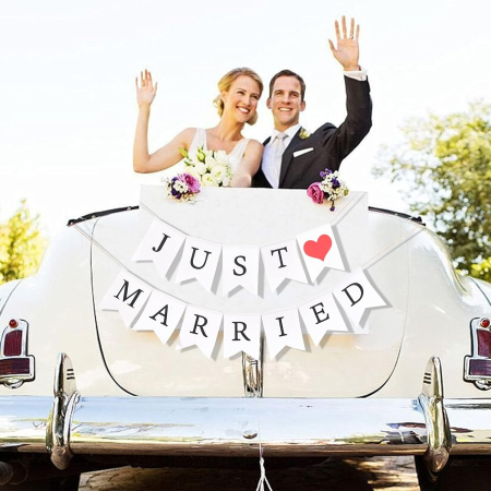 Banner Decorativ, Flippy, Model Just Married, Tematica Nunta, Alb-Negru [6]