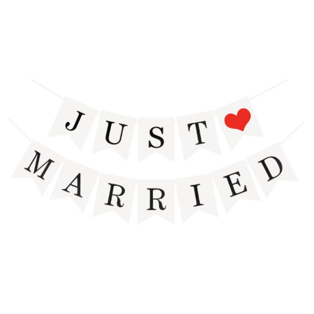 Banner Decorativ, Flippy, Model Just Married, Tematica Nunta, Alb-Negru [7]