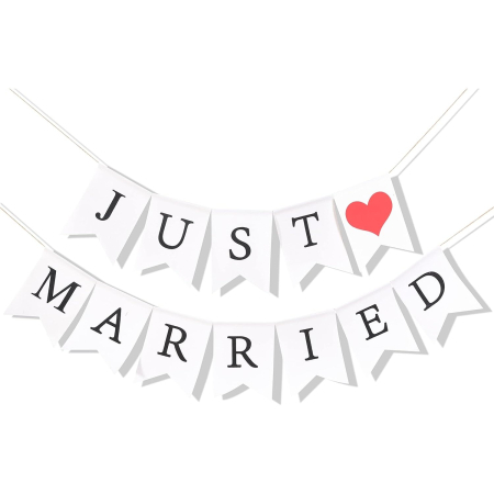 Cadouri și petreceri - Banner Decorativ, Flippy, Model Just Married, Tematica Nunta, Alb-Negru