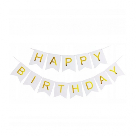 Articole petrecere - Banner Happy Birthday 100x200 cm, Flippy, Dimensiune Stegulet 11.5x16.5 cm, Rola de Ata Inclusa, Alb