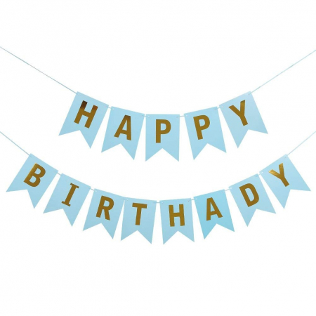 Articole petrecere - Banner Happy Birthday 100x200 cm, Flippy, Dimensiune Stegulet 11.5x16.5 cm, Rola de Ata Inclusa, Albastru