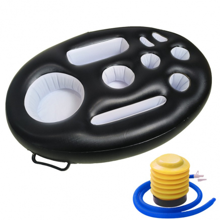 Jucarii, Copii & Bebe - Bar gonflabil/Suport de pahare plutitor, Flippy, cu 9 compartimente, pompa inclusa, PVC, Negru, 25x18,5x4 cm