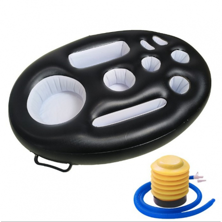 Bar gonflabil/Suport de pahare plutitor, Flippy, cu 9 compartimente, pompa inclusa, PVC, Negru, 25x18,5x4 cm [1]