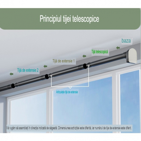 Bara Telescopica Multifunctionala, Flippy, din Otel Inoxidabil si ABS, Utilizare Universala, Extensie 185 - 205 cm, Fara Perforare Perete, Gri [8]