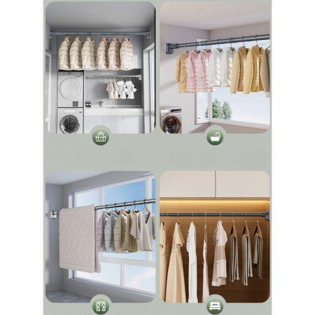 Lichidare Bara Telescopica Multifunctionala, Flippy, din Otel Inoxidabil si ABS, Utilizare Universala, Extensie 185 - 205 cm, Fara Perforare Perete, Negru [1]