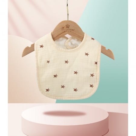 Jucarii, Copii & Bebe - Baveta in Forma de U, Flippy, din Bumbac, pentru Copii 0-12 Luni, Rezistenta la Apa, cu Capse, Model cu Stelute, 21x30 cm, Crem
