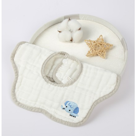Jucarii, Copii & Bebe - Baveta Tip Floare, Flippy, din Bumbac, pentru Copii 0-12 Luni, Rezistenta la apa, 8 Straturi, Model Tricotat cu Elefantel, 26 x 29 cm, Alb