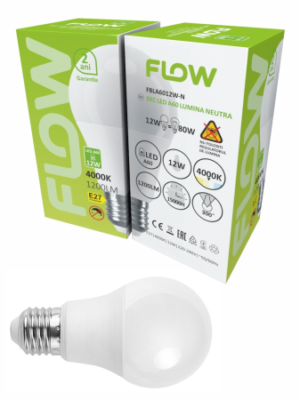 Import - Bec LED A60 12W, E27, 4000K – Lumina neutra FLOW FBLA6012W-N