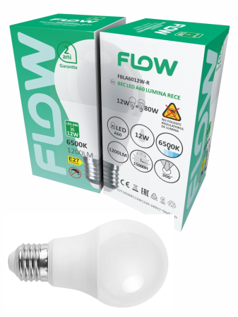 Import - Bec LED A60 12W, E27, 6500K – Lumina rece FLOW FBLA6012W-R