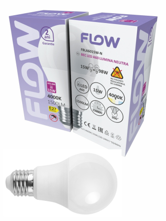 Import - Bec LED A60 15W, E27, 4000K – Lumina neutra FLOW FBLA6015W-N