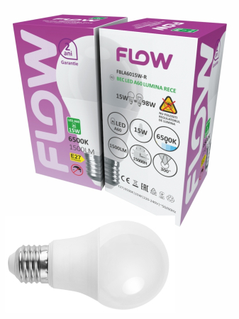 Import - Bec LED A60 15W, E27, 6500K – Lumina rece FLOW FBLA6015W-R