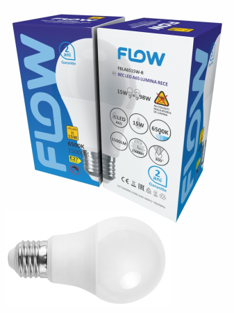 Import - Bec LED A65 15W, E27, 6500K – Lumina rece FLOW FBLA6515W-R