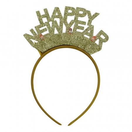 Decoratiuni, ornamente si articole Craciun - Bentita/cerc Happy Newyear, culoare auriu, marime standard, Flippy