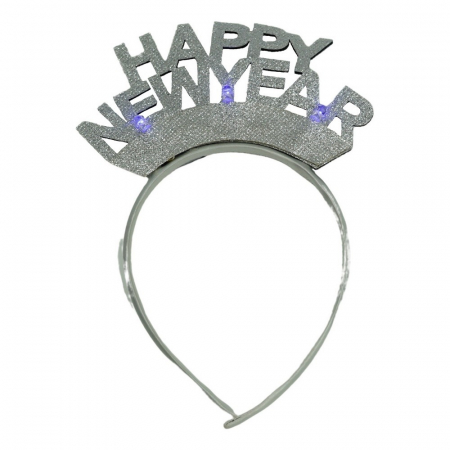 Decoratiuni, ornamente si articole Craciun - Bentita/cerc Happy Newyear, culoare gri metalic, marime standard, Flippy