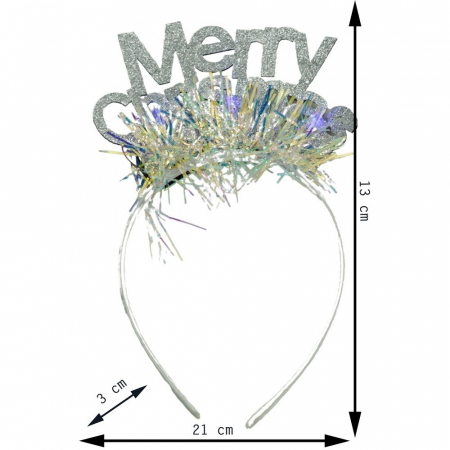 Bentita/cerc Mery Cristmas, culoare gri metalic cu beteala, marime standard, Flippy [10]