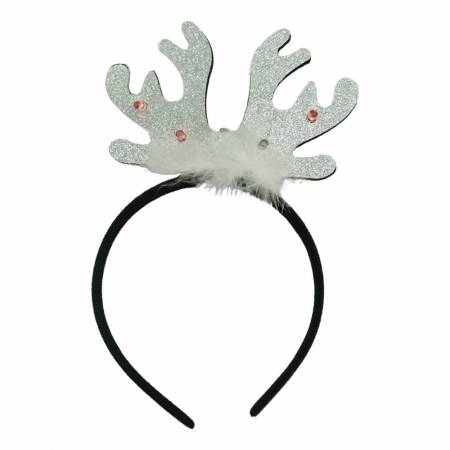 Decoratiuni, ornamente si articole Craciun - Bentita/cerc ren de Craciun, culoare negru cu gri metalic, marime standard, Flippy