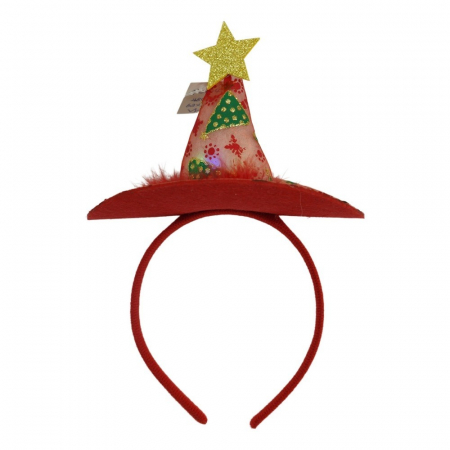 Decoratiuni, ornamente si articole Craciun - Bentita/cerc tip palarie de Craciun, culoare rosie cu led, marime standard, Flippy