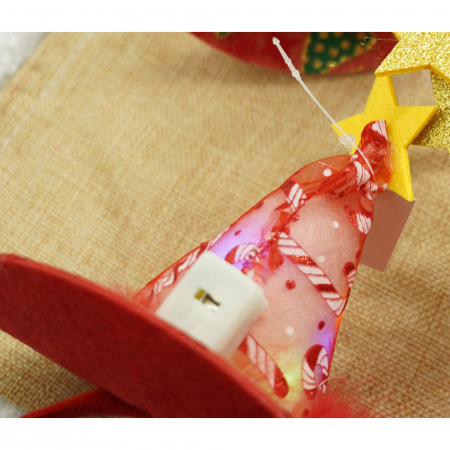 Bentita/cerc tip palarie de Craciun, culoare rosie cu led, marime standard, Flippy [3]