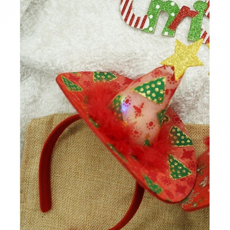 Bentita/cerc tip palarie de Craciun, culoare rosie cu led, marime standard, Flippy [2]