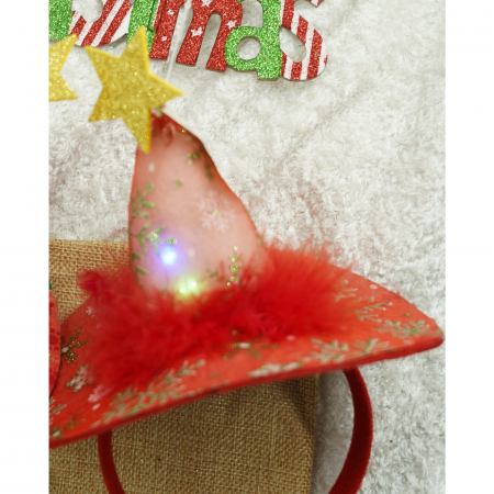 Bentita/cerc tip palarie de Craciun, culoare rosie cu led, marime standard, Flippy [3]