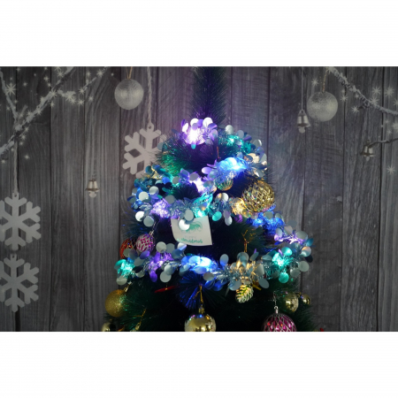 Beteala Craciun cu LED, Albastra, model cu paiete rotunde, 2 m x 5 cm, PVC, Sir, Artificiala, Flippy [1]