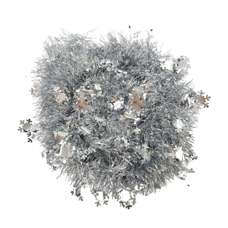 Decoratiuni, ornamente si articole Craciun - Beteala Craciun cu LED, Argintie, model cu fulgi de nea, 2 m x 5 cm, PVC, Sir, Artificiala, Flippy