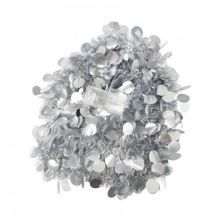 Decoratiuni, ornamente si articole Craciun - Beteala Craciun cu LED, Argintie, model cu paiete rotunde, 2 m x 5 cm, PVC, Sir, Artificiala, Flippy