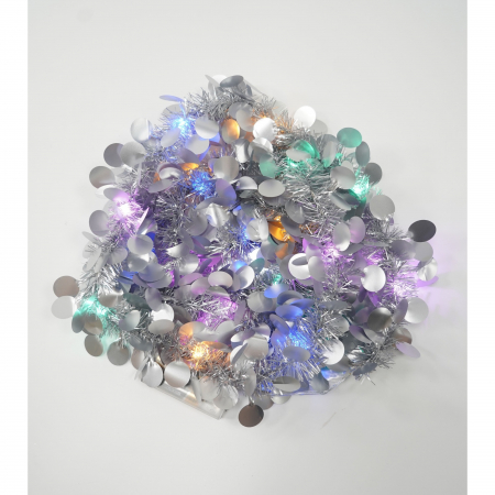 Beteala Craciun cu LED, Argintie, model cu paiete rotunde, 2 m x 5 cm, PVC, Sir, Artificiala, Flippy [3]