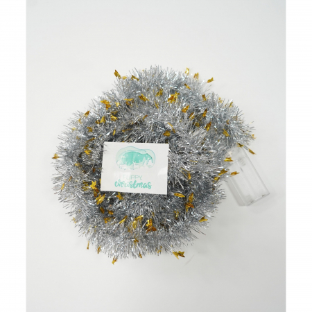 Beteala Craciun cu LED, Aurie, model cu stelute, 2 m x 5 cm, PVC, Sir, Artificiala, Flippy [2]