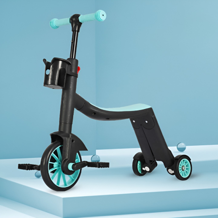 Bicicleta 8 in 1, Flippy, Transformabila, Multifunctionala, Reglare Inaltime, cu Maner de Impingere Detasabil, Tricicleta, Trotineta, 3 Roti, Pedale, Cosulet, 3-6 Ani, Albastru [4]