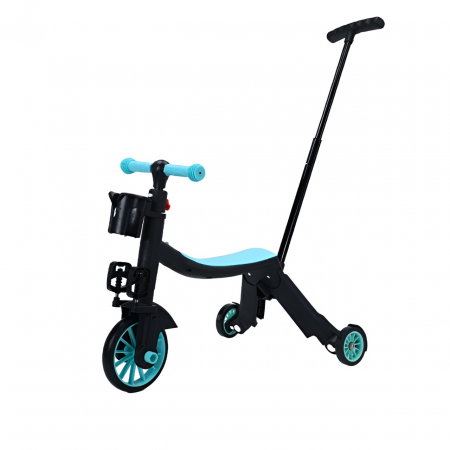 Biciclete, trotinete, triciclete - Bicicleta 8 in 1, Flippy, Transformabila, Multifunctionala, Reglare Inaltime, cu Maner de Impingere Detasabil, Tricicleta, Trotineta, 3 Roti, Pedale, Cosulet, 3-6 Ani, Albastru