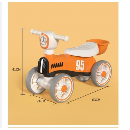 Bicicleta fara pedale pentru copii Flippy, cu lumini si muzica, 4 roti, varsta 1-3 ani, material PP, 63 x24 x41 cm, portocaliu [1]