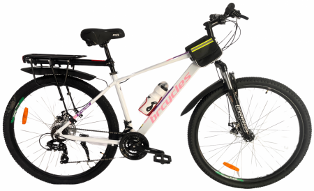 Biciclete adulti - Bicicleta MTB 29″ BR Tornado Trekking cu Carrier, cadru Aluminiu, 21 viteze, cu Shimano, Alb