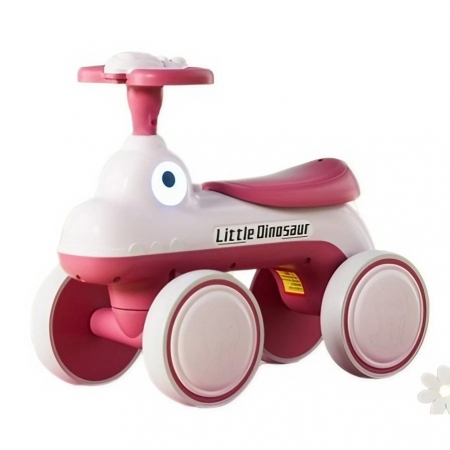 Jucarii, Copii & Bebe - Bicicleta Pentru Copii, Flippy, Fara Pedale, Cu Patru Roti, Din Plastic Rezistent, Fara BPA, Cu Muzica Si Lumini, Model Dinozaur, 50x27x40 Cm, Roz