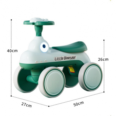 Bicicleta Pentru Copii, Flippy, Fara Pedale, Cu Patru Roti, Din Plastic Rezistent, Fara BPA, Cu Muzica Si Lumini, Model Dinozaur, 50x27x40 Cm, Verde [3]