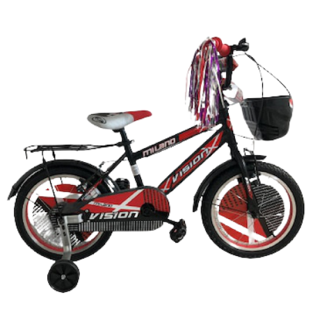 Biciclete copii - Bicicletă pentru copii RDB MILANO, 16 inch, cu roți ajutătoare si cos pentru depozitare, Roșu