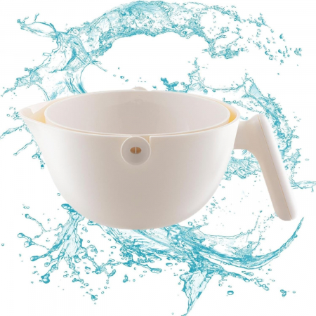 Bol cu Doua Straturi, Flippy, pentru Fructe, Legume, cu Cos de Scurgere a Apei, 2L, din ABS+PP, 29.9 x 22.5 x 11.8 cm, Alb [1]