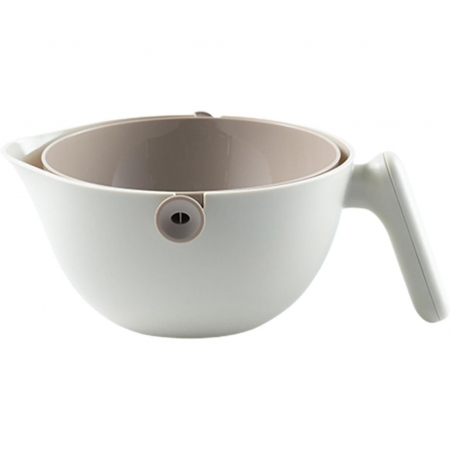 Pentru Casa si Camping - Bol cu Doua Straturi, Flippy, pentru Fructe, Legume, cu Cos de Scurgere a Apei, 2L, din ABS+PP, 29.9 x 22.5 x 11.8 cm, Alb - Gri