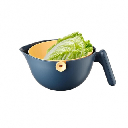 Bol cu Doua Straturi, Flippy, pentru Fructe, Legume, cu Cos de Scurgere a Apei, 2L, din ABS+PP, 29.9 x 22.5 x 11.8 cm, Albastru-Portocaliu [1]