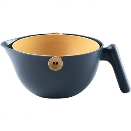 Pentru Casa si Camping - Bol cu Doua Straturi, Flippy, pentru Fructe, Legume, cu Cos de Scurgere a Apei, 2L, din ABS+PP, 29.9 x 22.5 x 11.8 cm, Albastru-Portocaliu