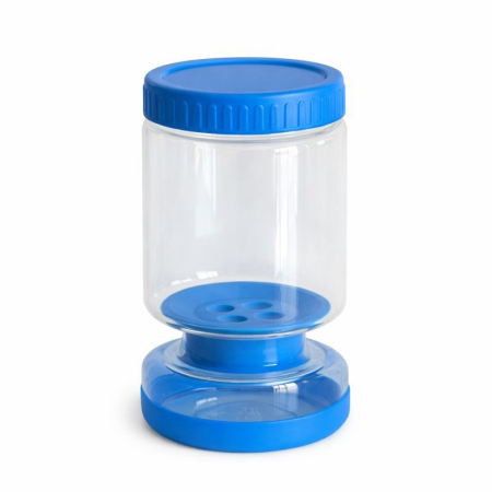 Casă și camping - Borcan de Muraturi, Flippy, Borcan cu Separator Divizat de 34oz pentru Lichide, Ermetic, Termorezistent, Tip Clepsidra, 800 ml, 21 x 11 x 11 cm, Capac Albastru