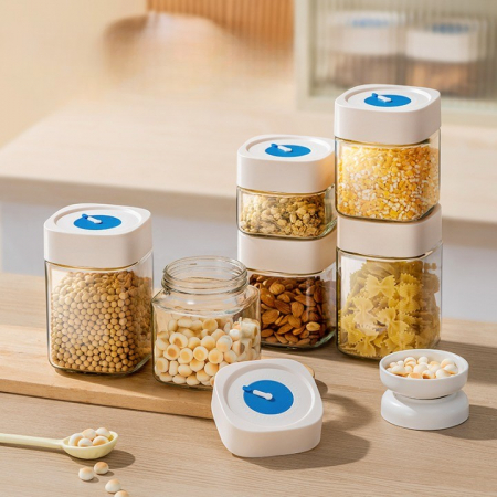 Borcan din Sticla de Inalta Calitate, Flippy, Capac Ermetic, Uz Casnic, Depozitarea Condimentelor sau a Alimentelor Umede si Uscate, 1000 mL, 10x10x15.5 cm, Alb [5]