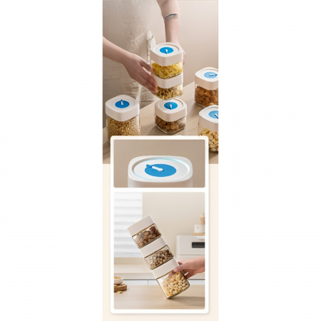 Borcan din Sticla de Inalta Calitate, Flippy, Capac Ermetic, Uz Casnic, Depozitarea Condimentelor sau a Alimentelor Umede si Uscate, 500 mL, 10x10x9 cm, Alb [7]